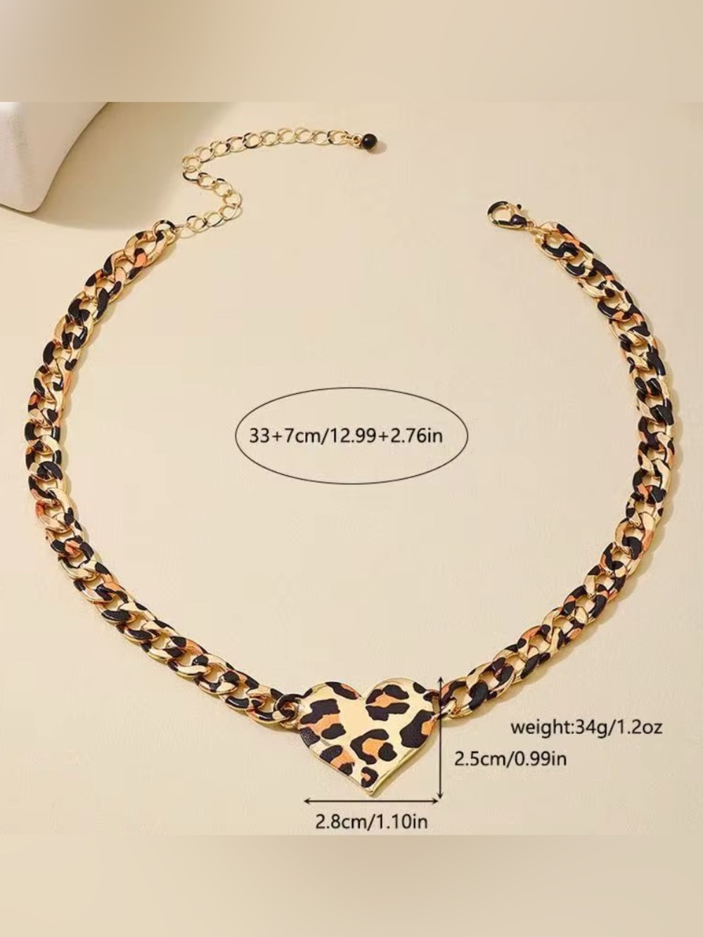 Leopard Heart Choker Necklace - Gold Tone - Picture 2 of 2
